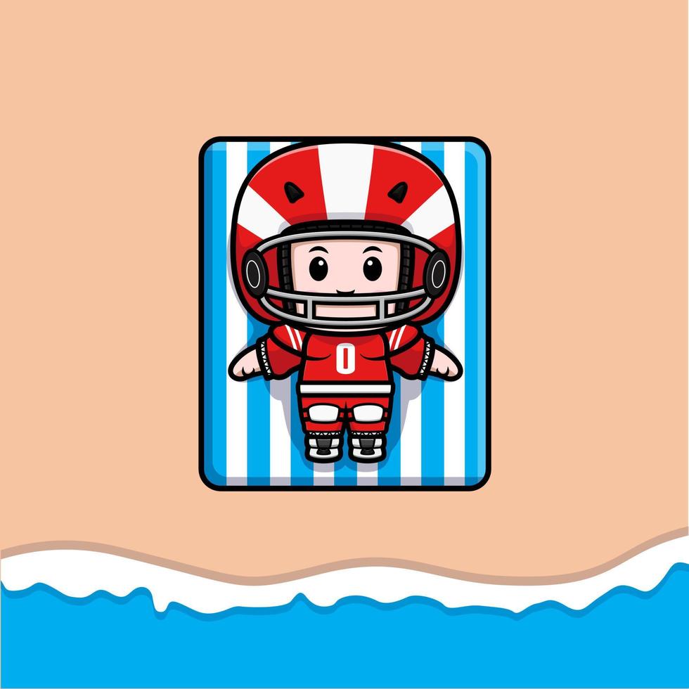 Cute American football player kawaii mascot character illustration for sticker, poster, animation, children book, or other digital and print product vector