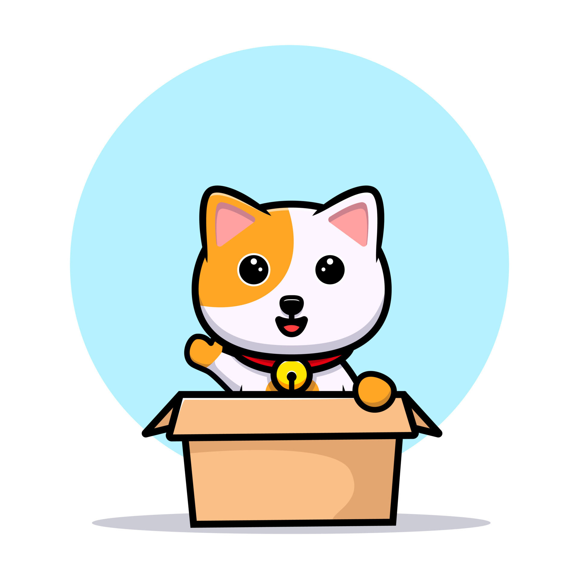 lindo gato dentro de la caja y agitando la mano mascota de dibujos animados 5054596 Vector en