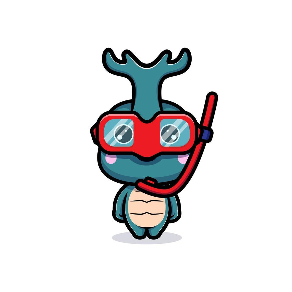 diseño de lindo personaje de escarabajo de cuerno con gafas de natación vector