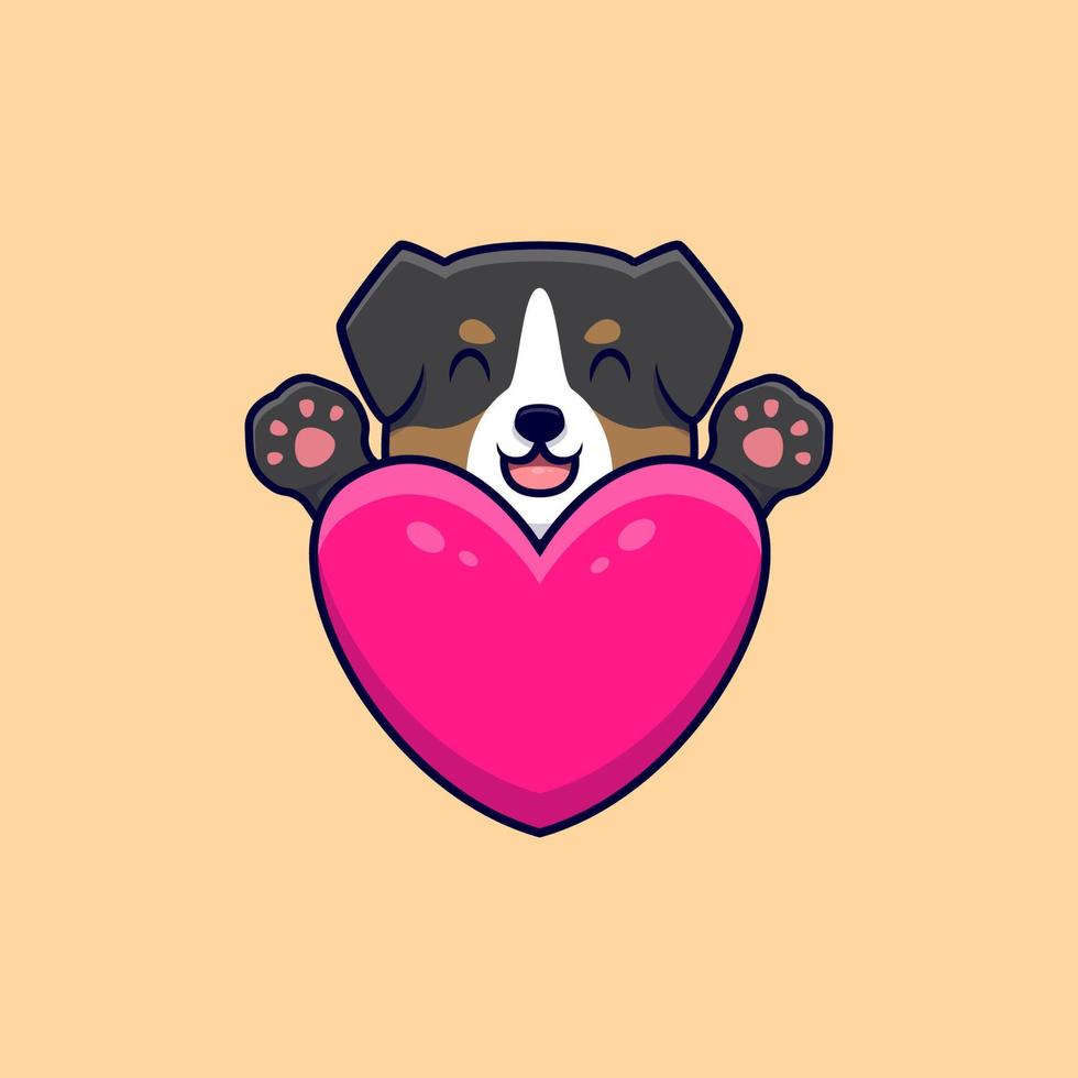 Cute Australian Shepherd Dog Hug a Big Heart Cartoon Icon Illustration vector