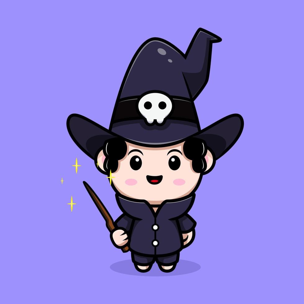 cute wizard mascot cartoon icon. kawaii mascot character illustration for sticker, poster, animation, children book, or other digital and print product vector