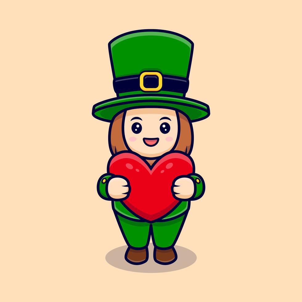 Cute Leprechaun Holding Red Heart Cartoon Character  For Saint Patrick's  Day vector