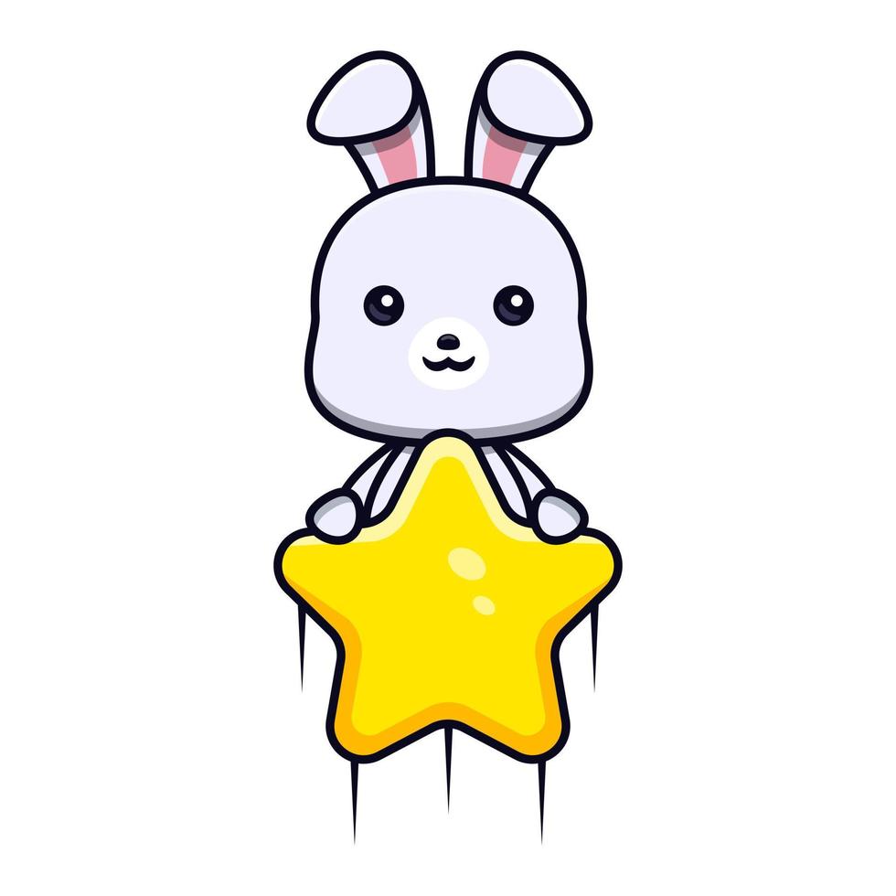 Lindo icono de dibujos animados de mascota de conejitos. Ilustración de personaje de mascota kawaii para pegatina, póster, animación, libro para niños u otro producto digital e impreso vector