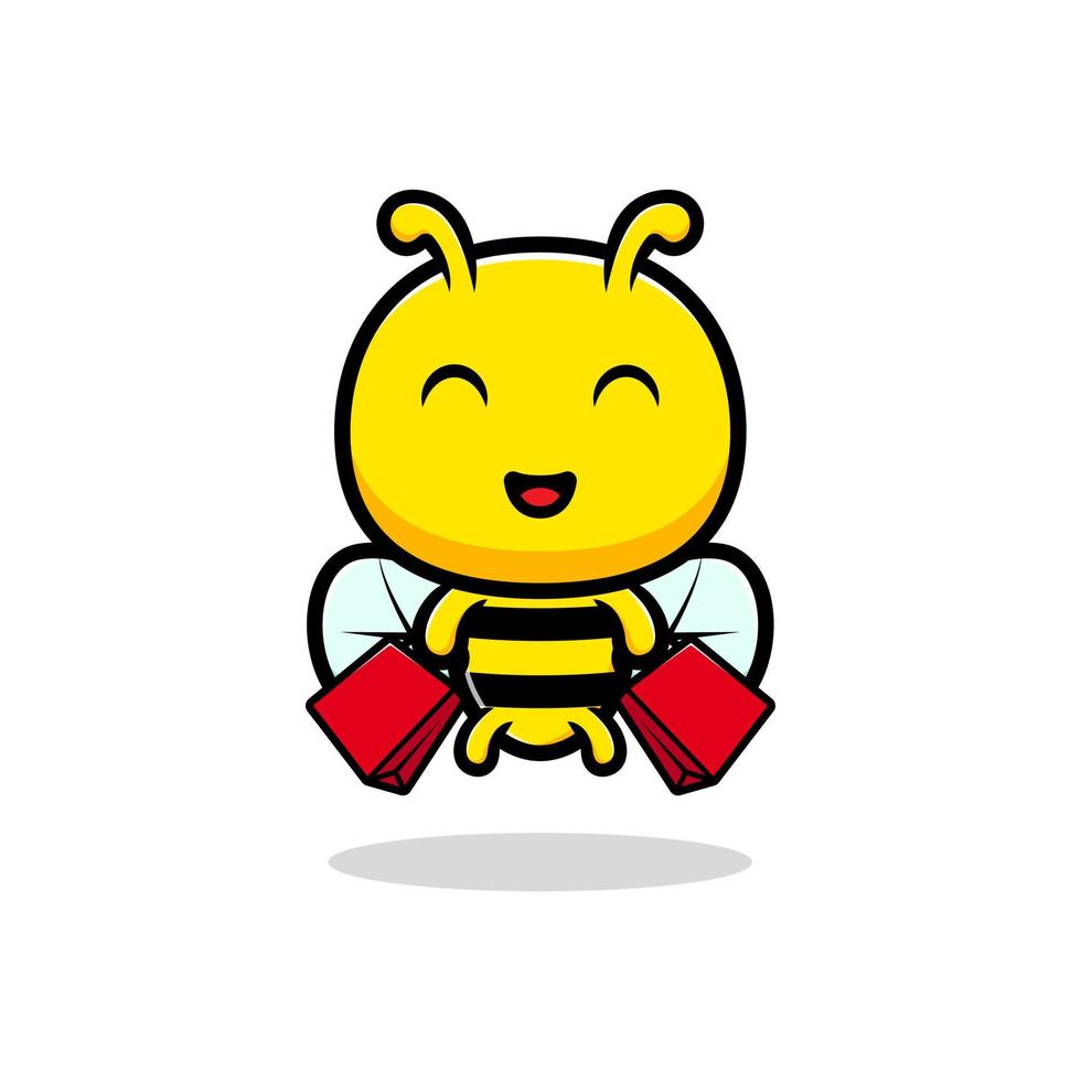 Design of cute honey bee shoping. animal mascot character vector