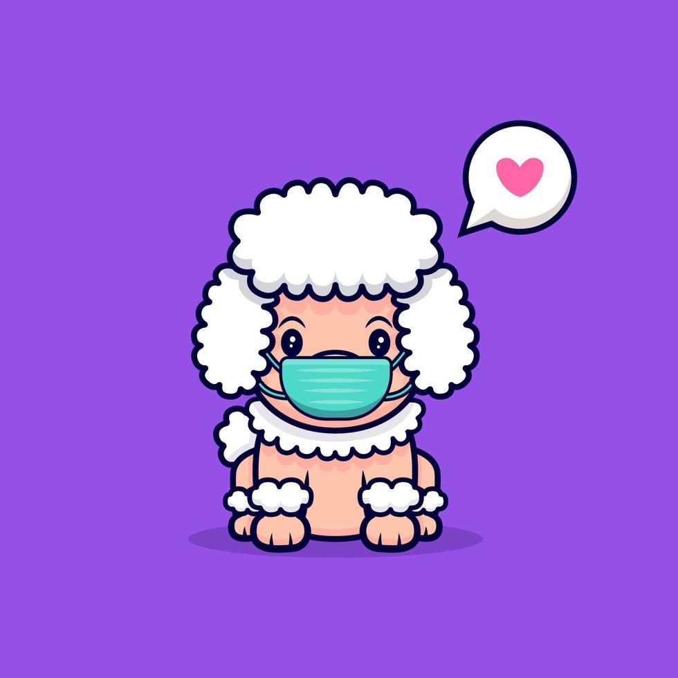 Cute Poodle Dog Wearing Mask Cartoon Icon Illustration vector