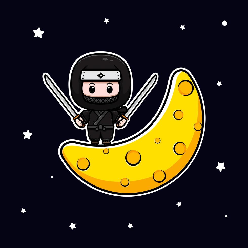 Lindo icono de dibujos animados de mascota ninja. Ilustración de personaje de mascota kawaii para pegatina, póster, animación, libro para niños u otro producto digital e impreso vector