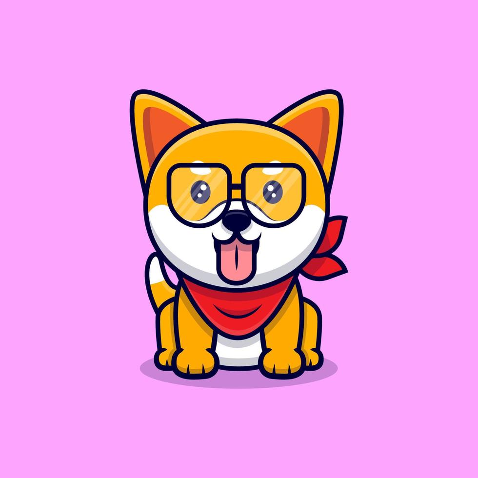 Cute Shiba Inu Dog Wearing Glasses Cartoon Icon Illustration vector