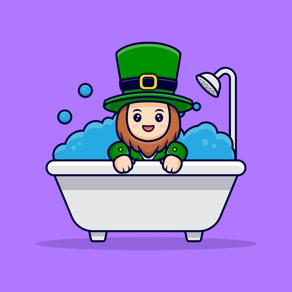 lindo duende dentro del personaje de dibujos animados de la bañera para el día de san patricio vector