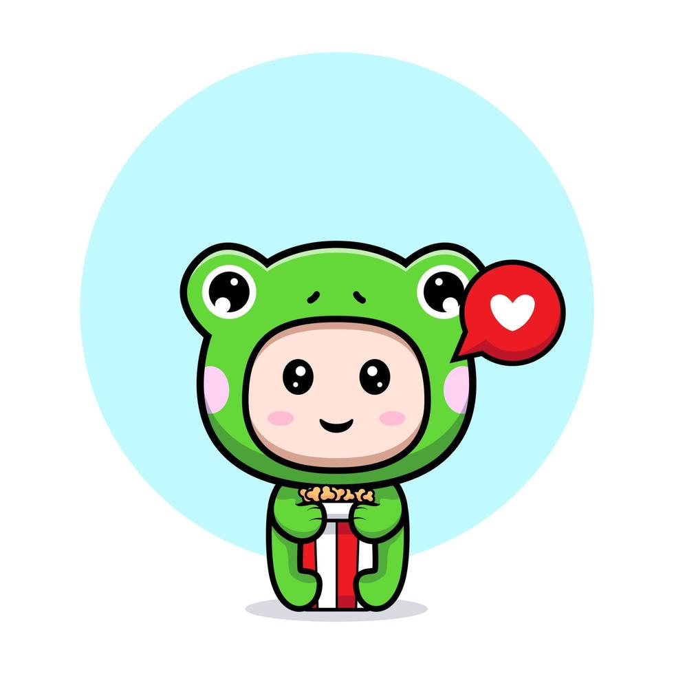 Design of cute boy wearing frog costume with popcorn vector