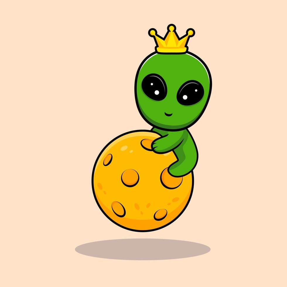 Design of cute alien king hug moon vector