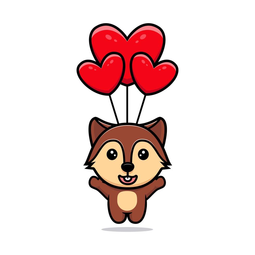 Cute squirrel floating with balloon mascot character. Animal icon illustration vector