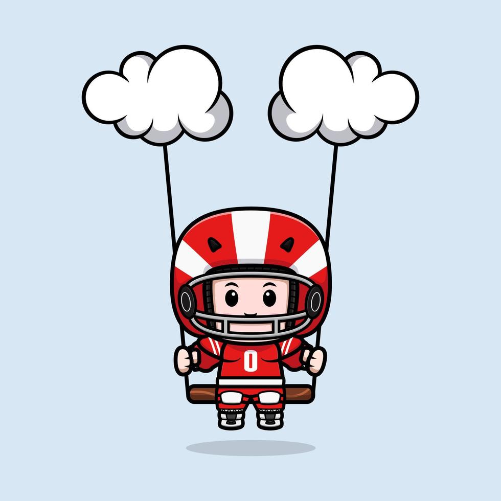 Cute American football player kawaii mascot character illustration for sticker, poster, animation, children book, or other digital and print product vector