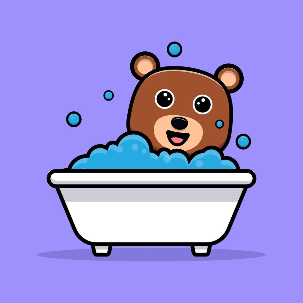 cute bear take a bath cartoon character vector