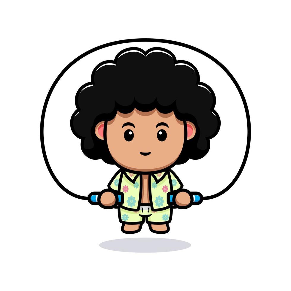 Lindo icono de dibujos animados de mascota de chico afro. Ilustración de personaje de mascota kawaii para pegatina, póster, animación, libro para niños u otro producto digital e impreso vector