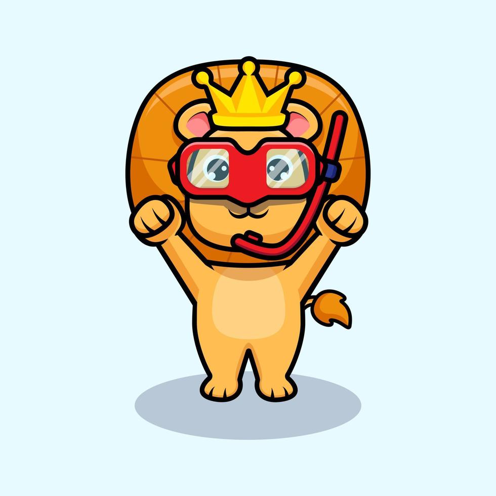 Cute lion king wearing swimming goggle design icon illustration vector