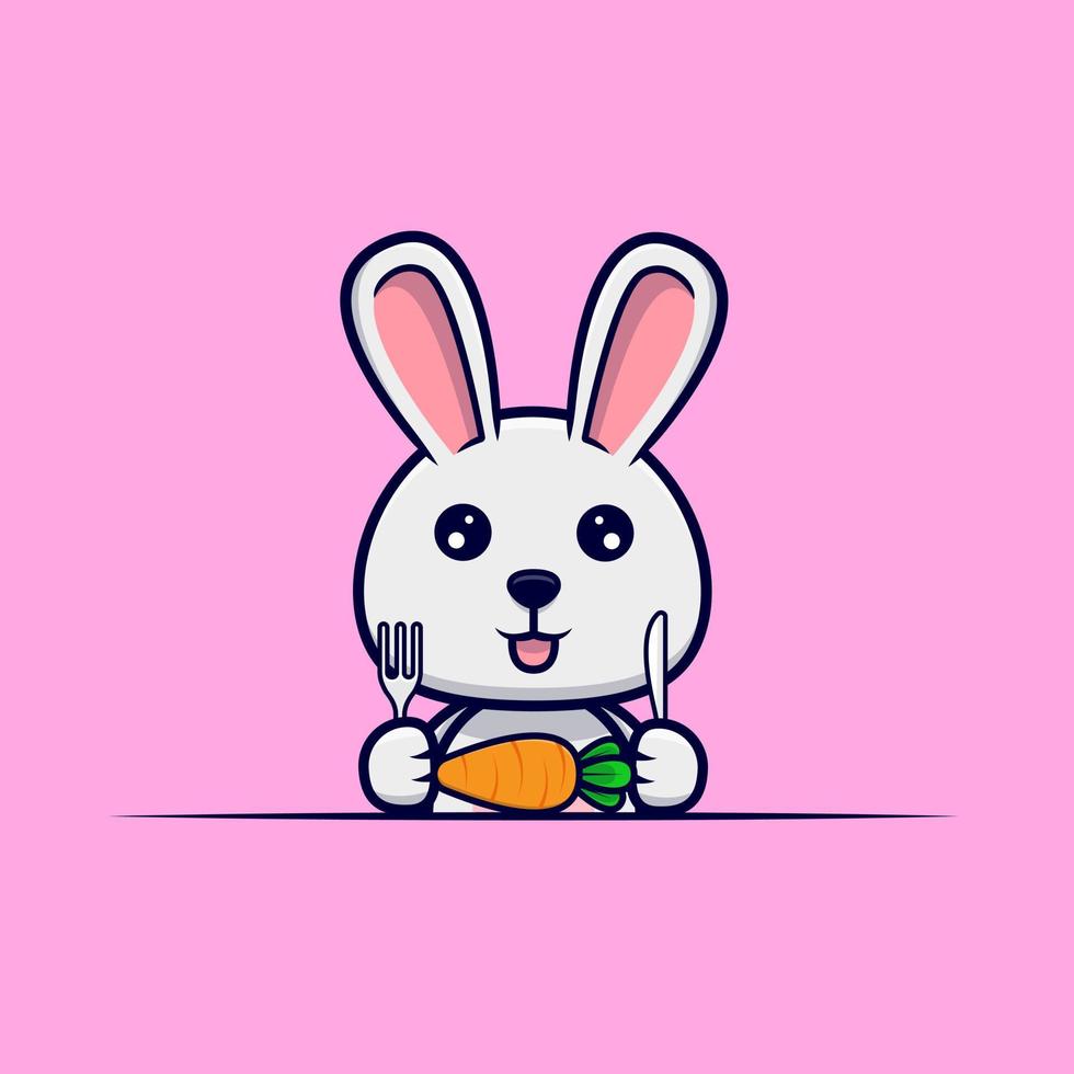 lindo conejito comiendo zanahoria diseño icono ilustración vector