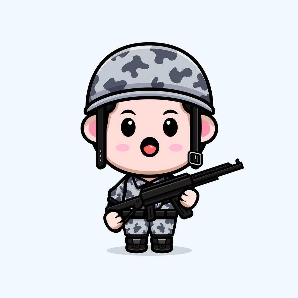 cute army mascot cartoon icon. kawaii mascot character illustration for sticker, poster, animation, children book, or other digital and print product vector