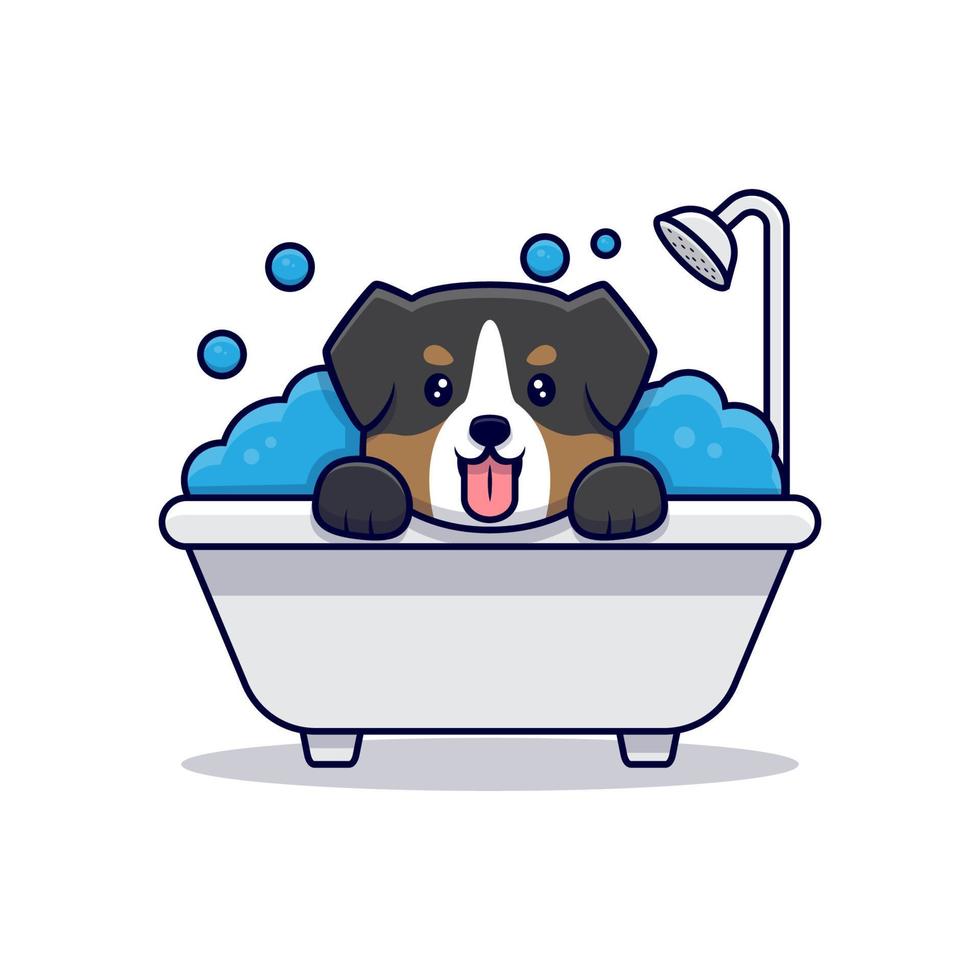 Cute Australian Shepherd Dog Bubble Bath Cartoon Icon Illustration vector