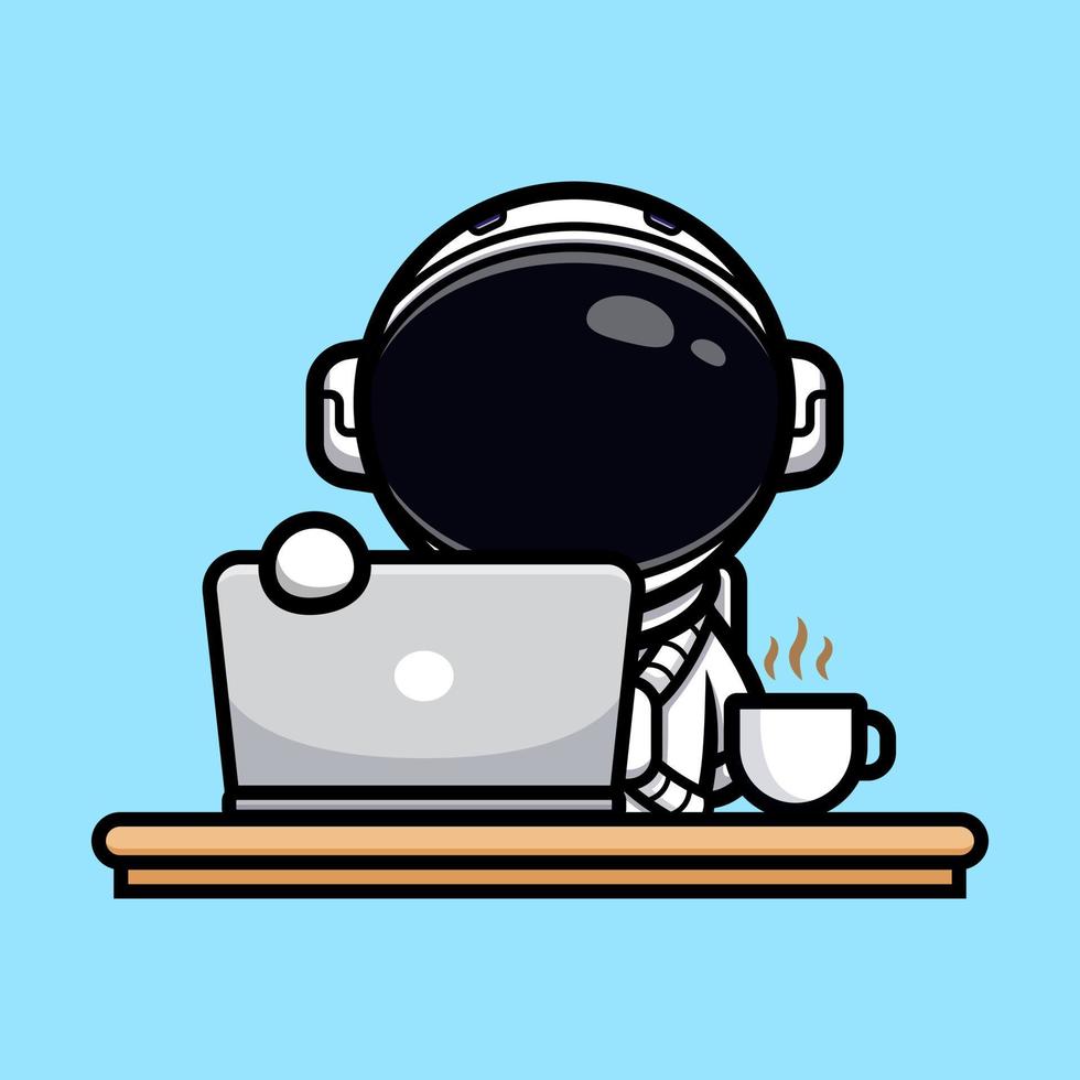 Cute astronaut open the laptop for working mascot design vector