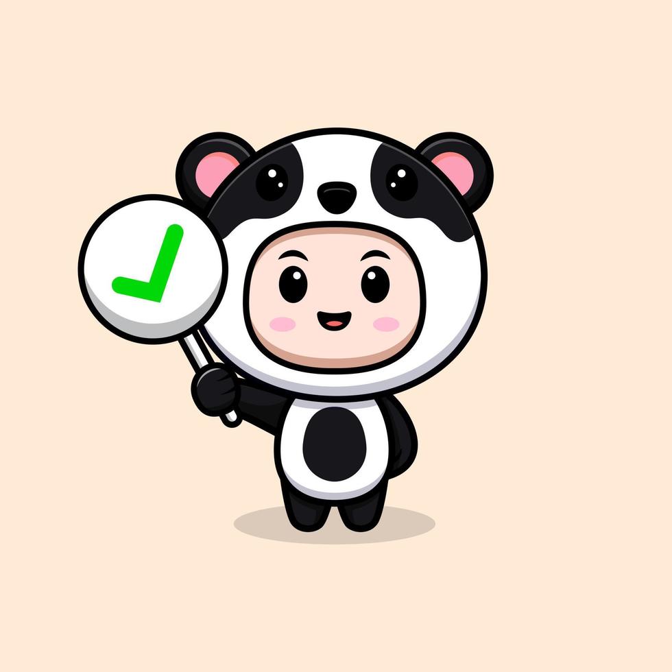 chico lindo con traje de panda. Ilustración de dibujos animados de personajes de disfraces de animales para calcomanías, carteles, animaciones, libros para niños u otros productos digitales e impresos vector