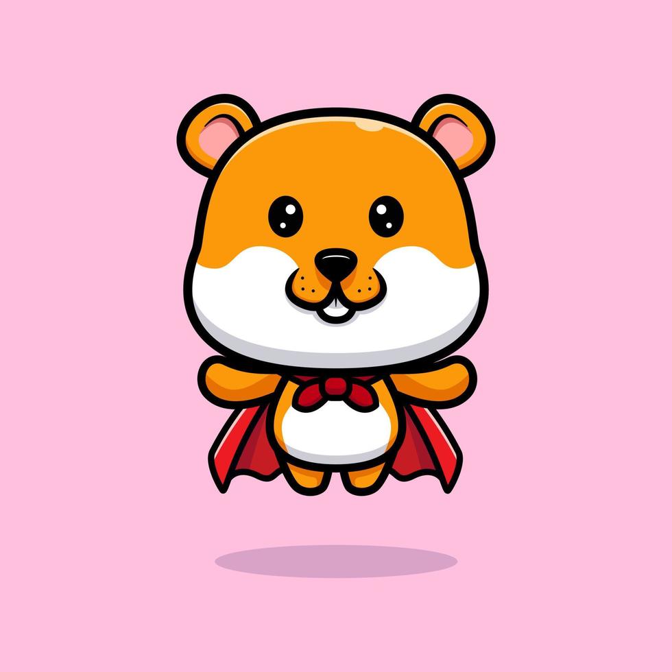 cute hamster flying with robe cartoon illustration vector