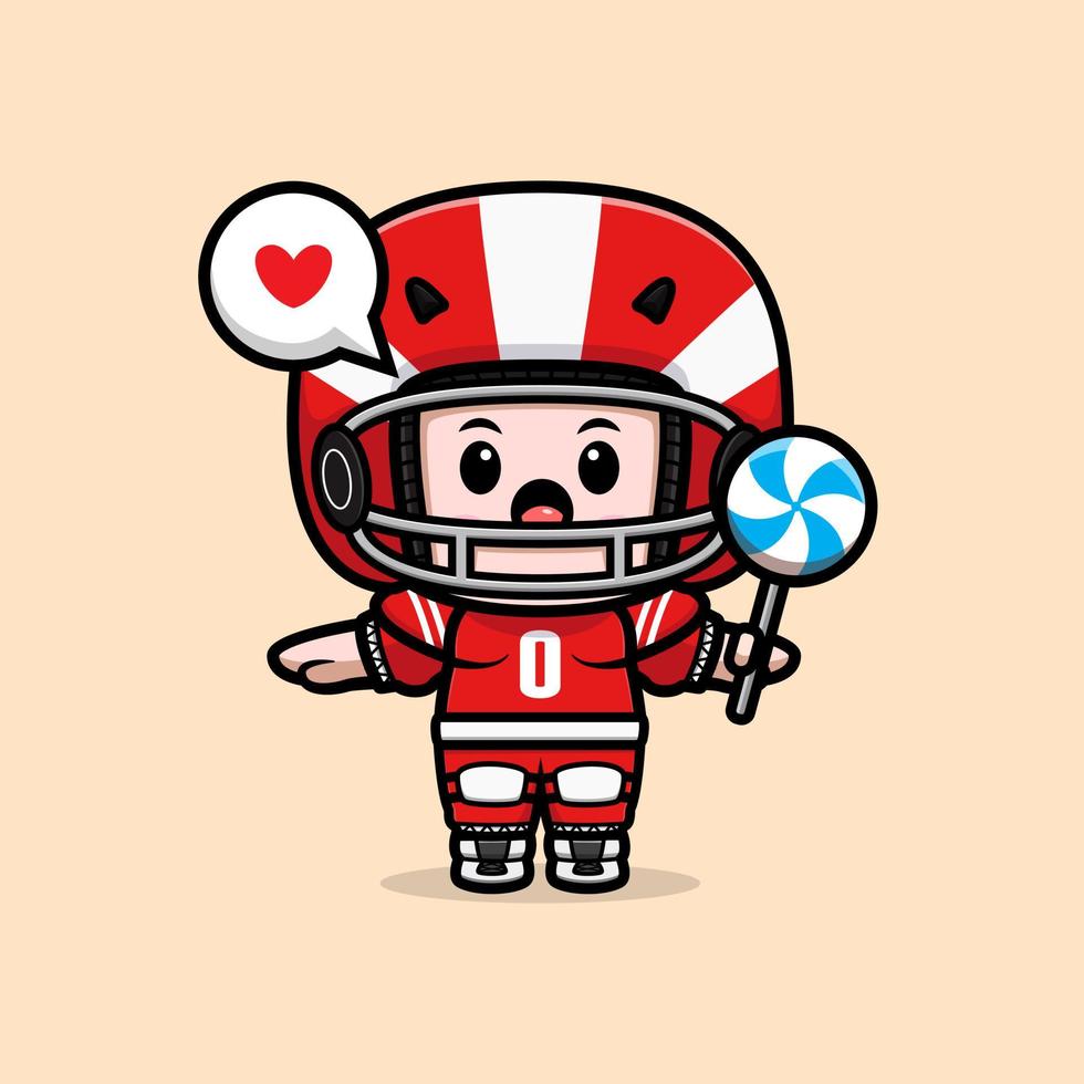 Cute American football player kawaii mascot character illustration for sticker, poster, animation, children book, or other digital and print product vector