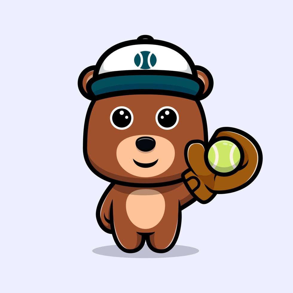 cute bear playing baseball cartoon character vector