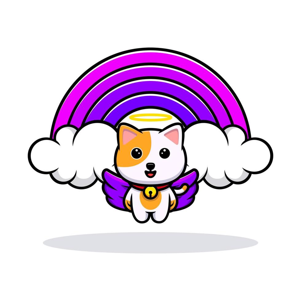 Cute cat angel and rainbow cartoon mascot vector