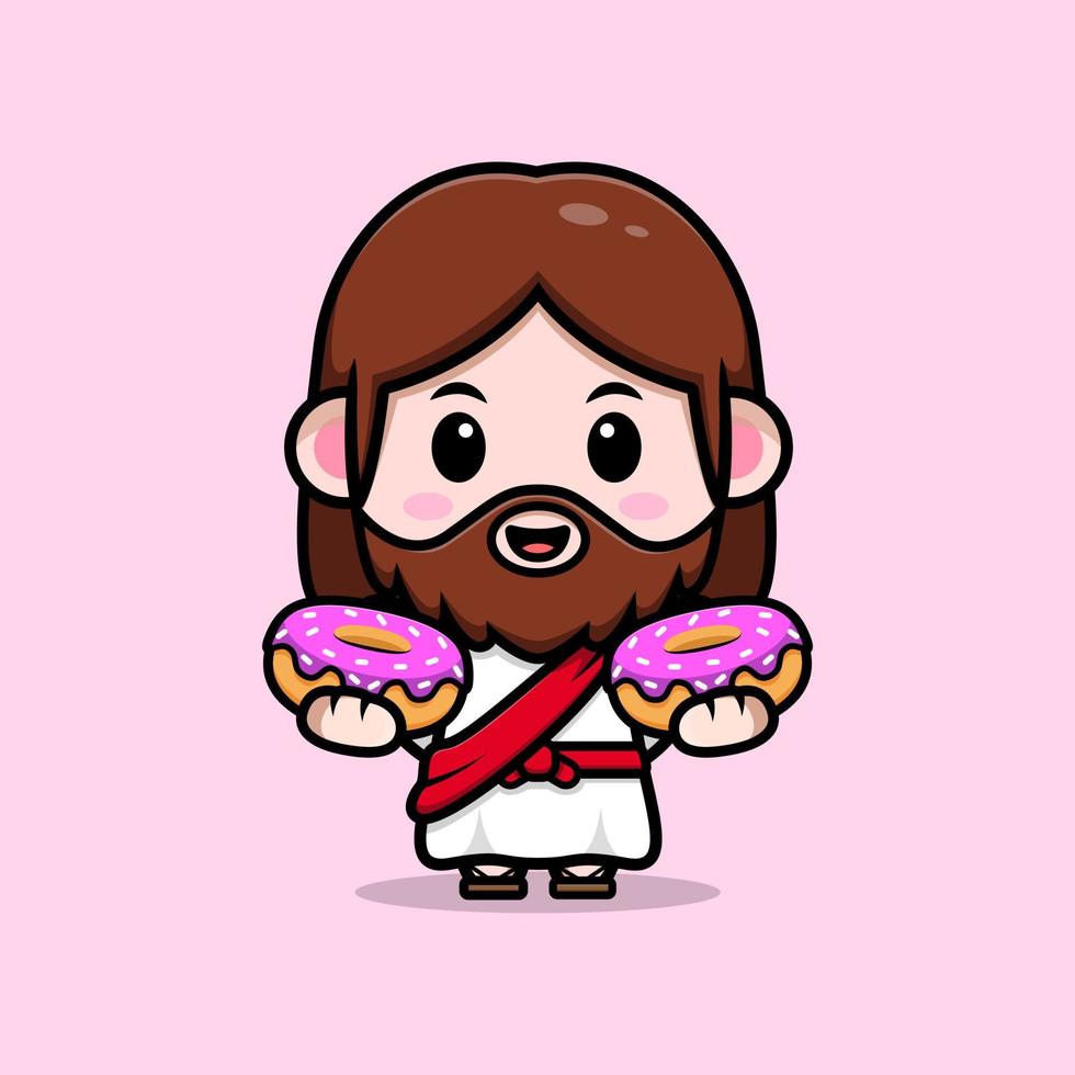 Lindo icono de dibujos animados de la mascota de Jesucristo. Ilustración de personaje de mascota kawaii para pegatina, póster, animación, libro para niños u otro producto digital e impreso vector