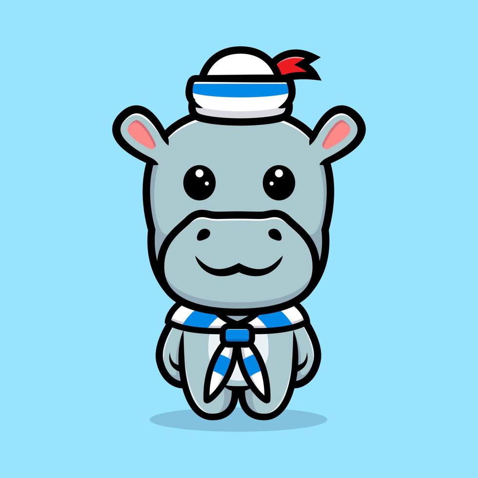 Cute hippo wearing sailor uniform mascot design vector