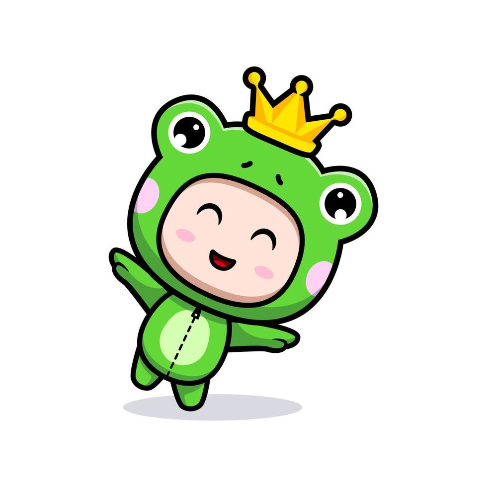 Design of cute boy wearing frog costume playing with crown vector