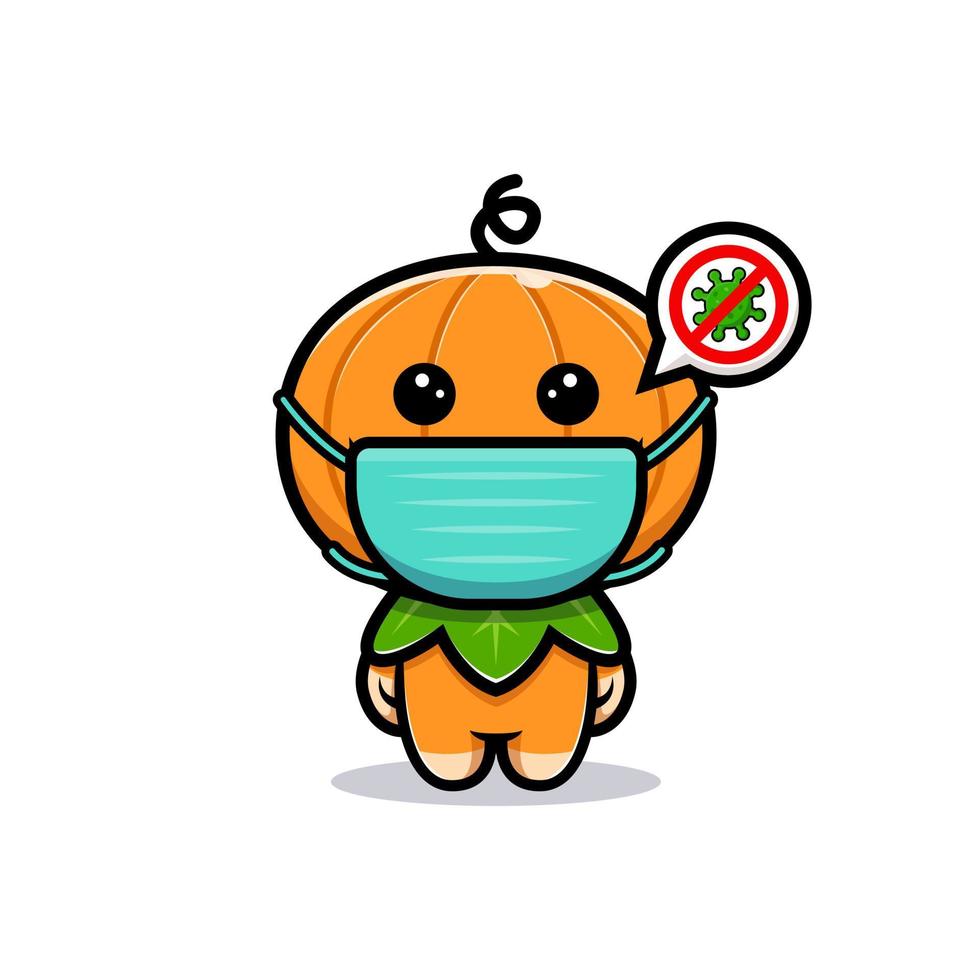 Cute pumpkin character wearing mask to prevention virus  cartoon illustration vector