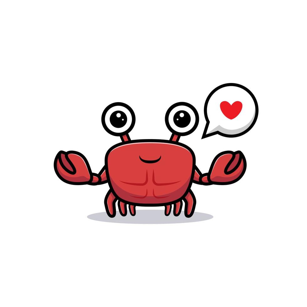 Cute crab character waving hand with love vector