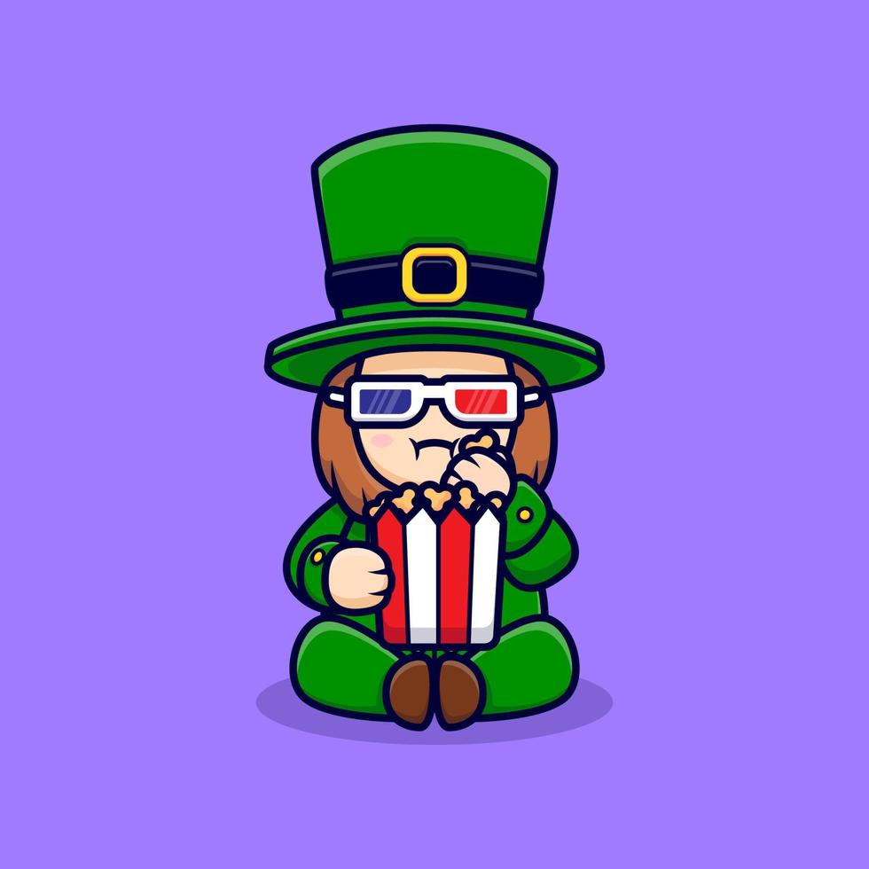 Cute Leprechaun Watching Movie Cartoon Character  For Saint Patrick's  Day vector