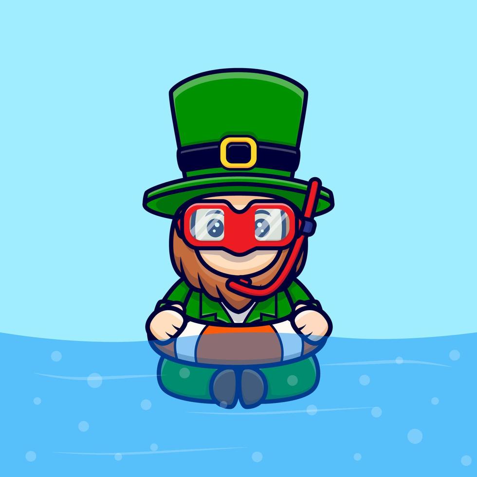 Cute Leprechaun Swimming Cartoon Character  For Saint Patrick's  Day vector