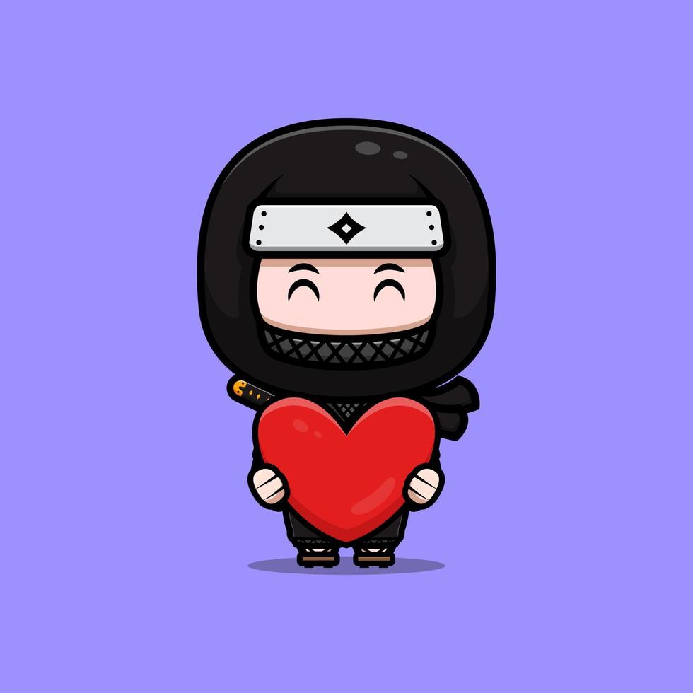 Lindo icono de dibujos animados de mascota ninja. Ilustración de personaje de mascota kawaii para pegatina, póster, animación, libro para niños u otro producto digital e impreso vector