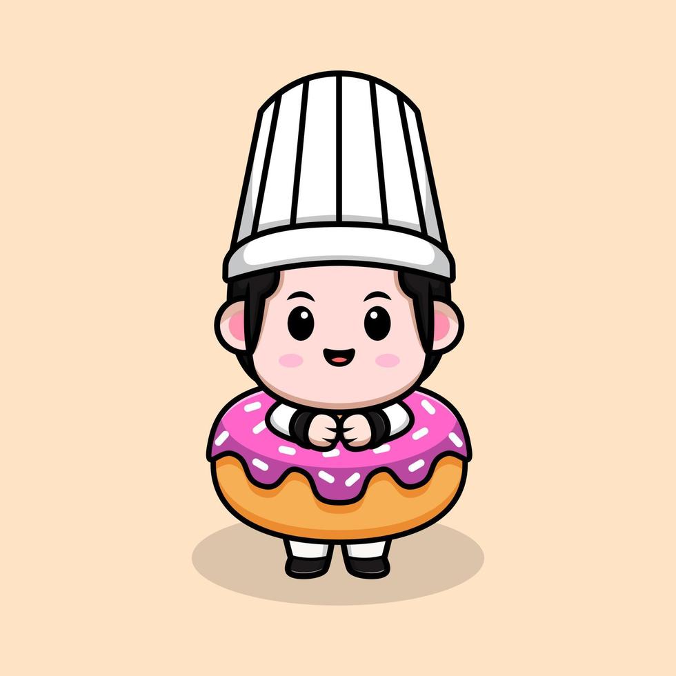 Icono de dibujos animados de mascota de chef lindo. Ilustración de personaje de mascota kawaii para pegatina, póster, animación, libro para niños u otro producto digital e impreso vector