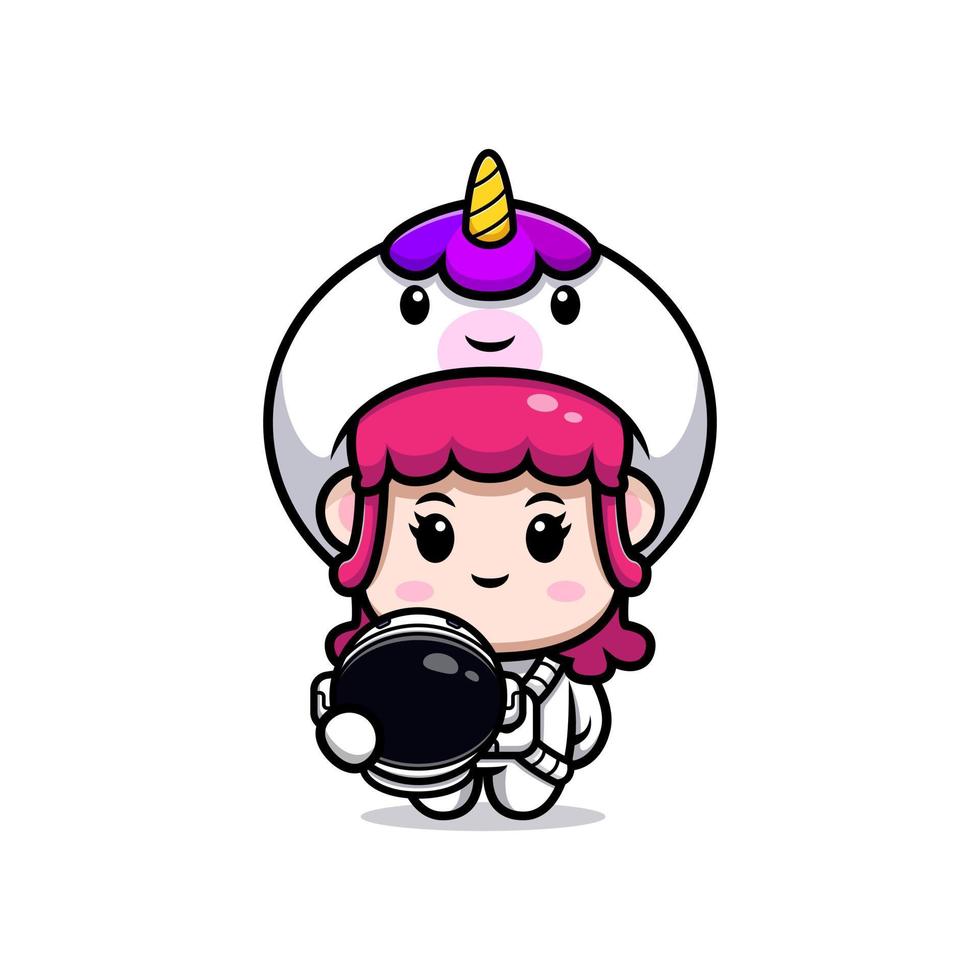 design of cute girl wearing unicorn costume. animal costume character cartoon illustration for sticker, poster, animation, children book, or other digital and print product vector