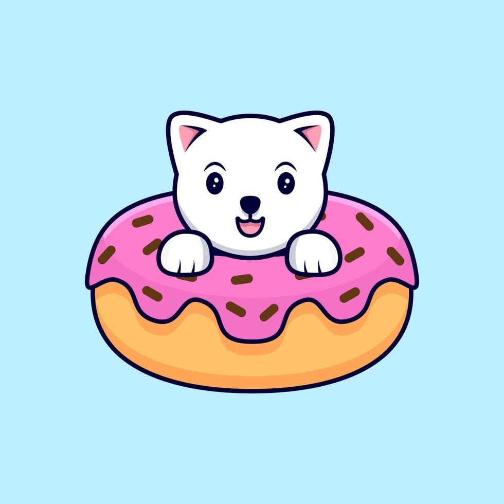 Cute Cat Inside a Donuts Cartoon Vector Icon Illustration. Flat Cartoon Style