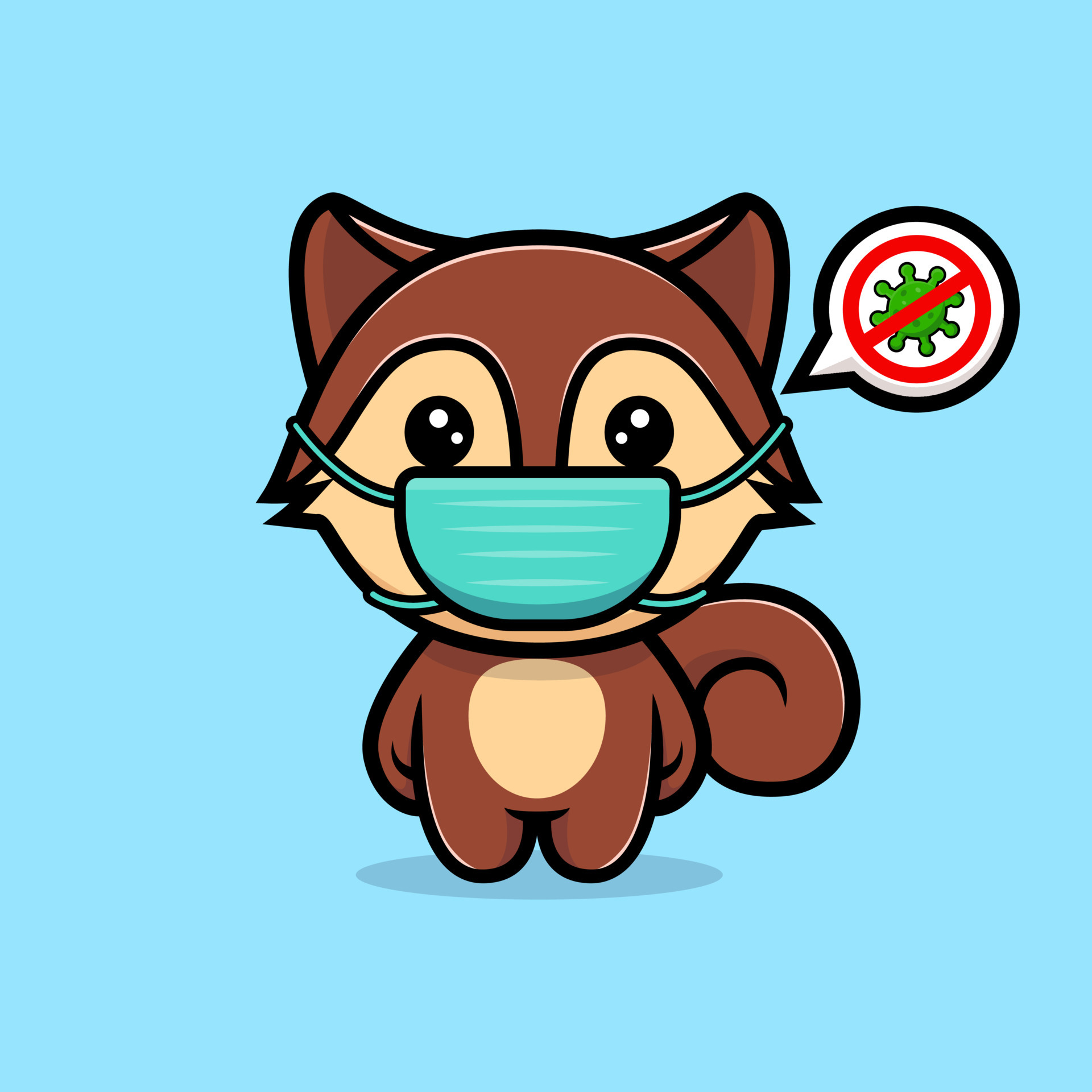 Cute squirrel wearing mask to prevention virus mascot character. Animal