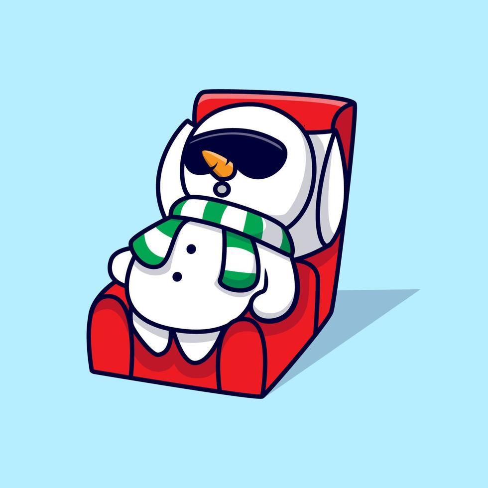 lindo muñeco de nieve duerme en el sofá mascota ilustración vectorial de dibujos animados. vector