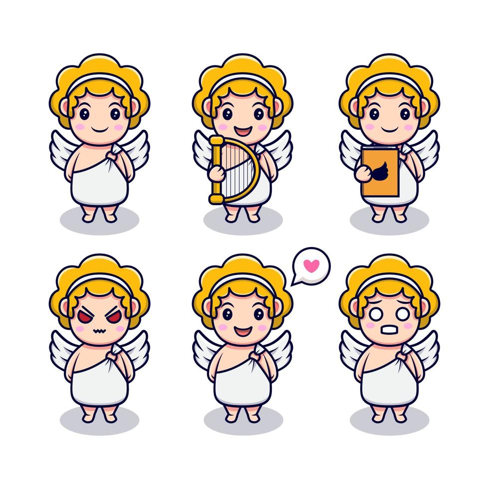 Cute Angel Boy with Different Expressions Set Cartoon Vector Icon Illustration. Flat Cartoon Style Suitable for Story Book, Flyer, Sticker, Card