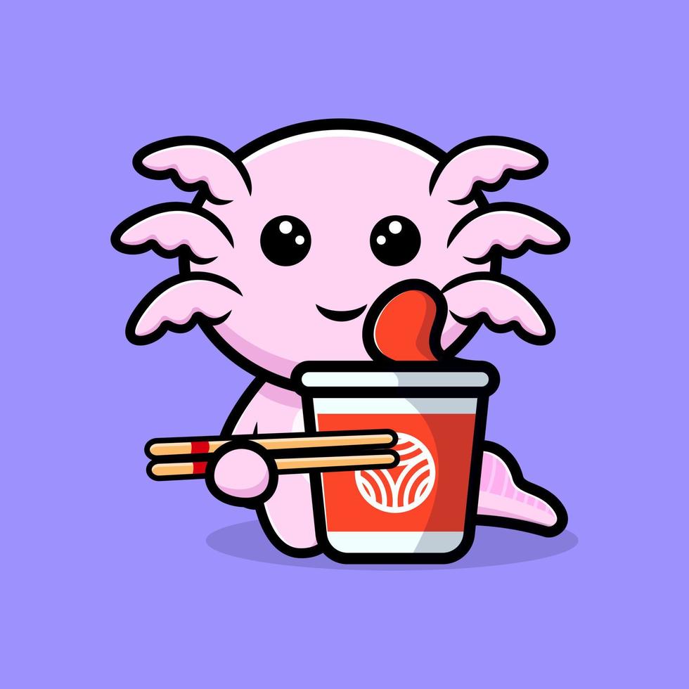 Cute oxolotl with instant noodle  cartoon character vector