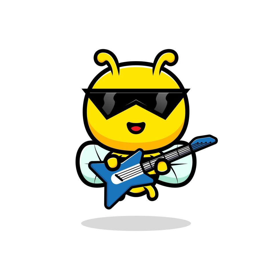 diseño de linda abeja tocando la guitarra. personaje de mascota animal vector