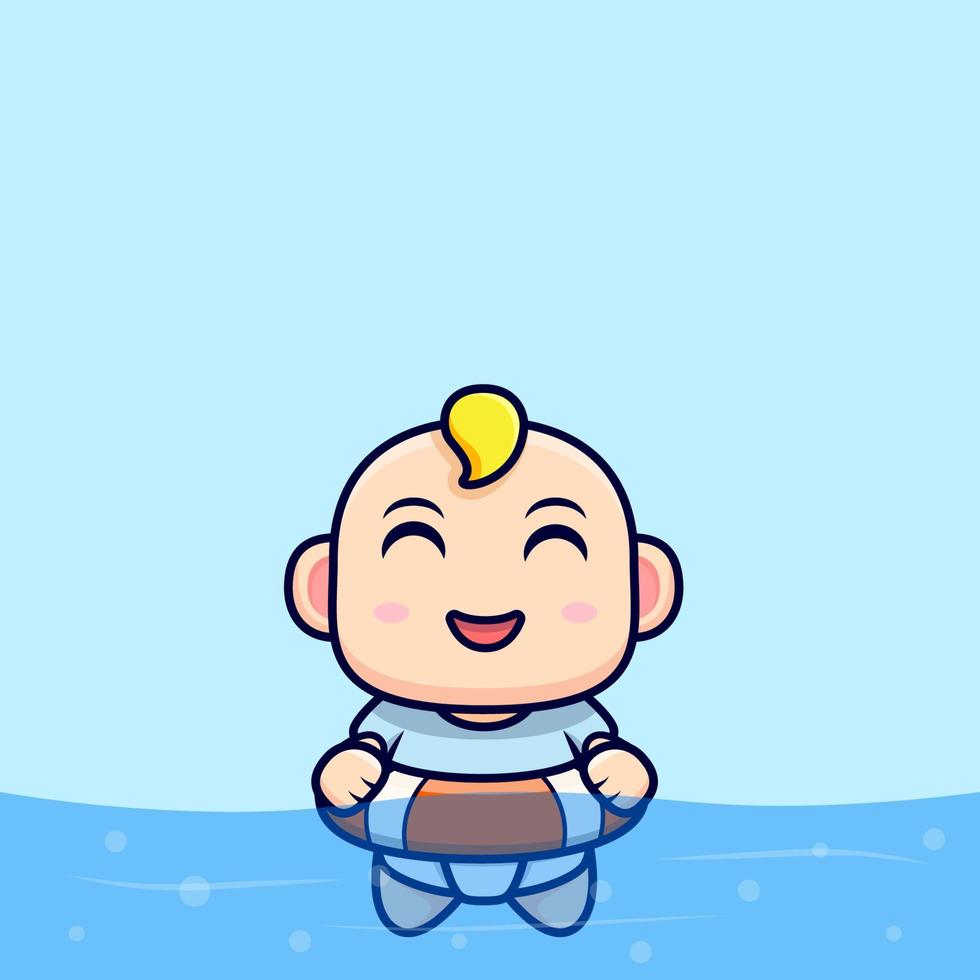 Cute Baby Happy To Swim. Flat Icon Character Illustration vector