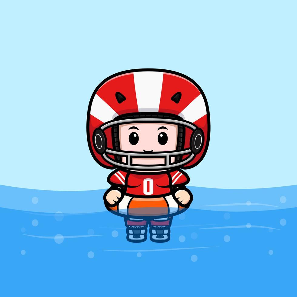 Linda ilustración de personaje de mascota kawaii de jugador de fútbol americano para pegatina, póster, animación, libro para niños u otro producto digital e impreso vector