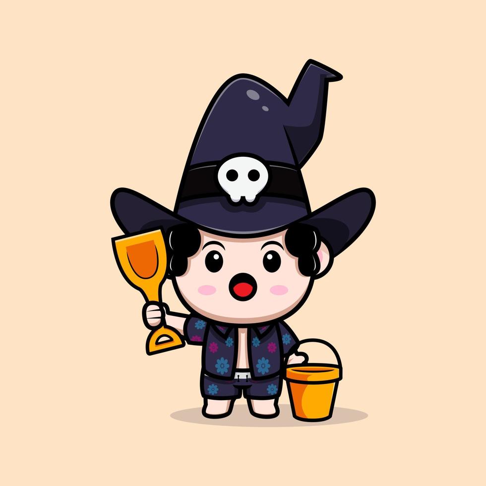 cute wizard mascot cartoon icon. kawaii mascot character illustration for sticker, poster, animation, children book, or other digital and print product vector