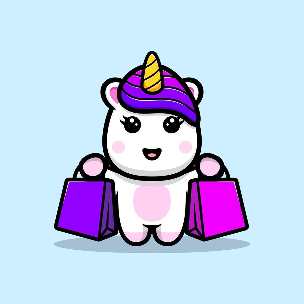 Cute unicorn shoping bag mascot design vector
