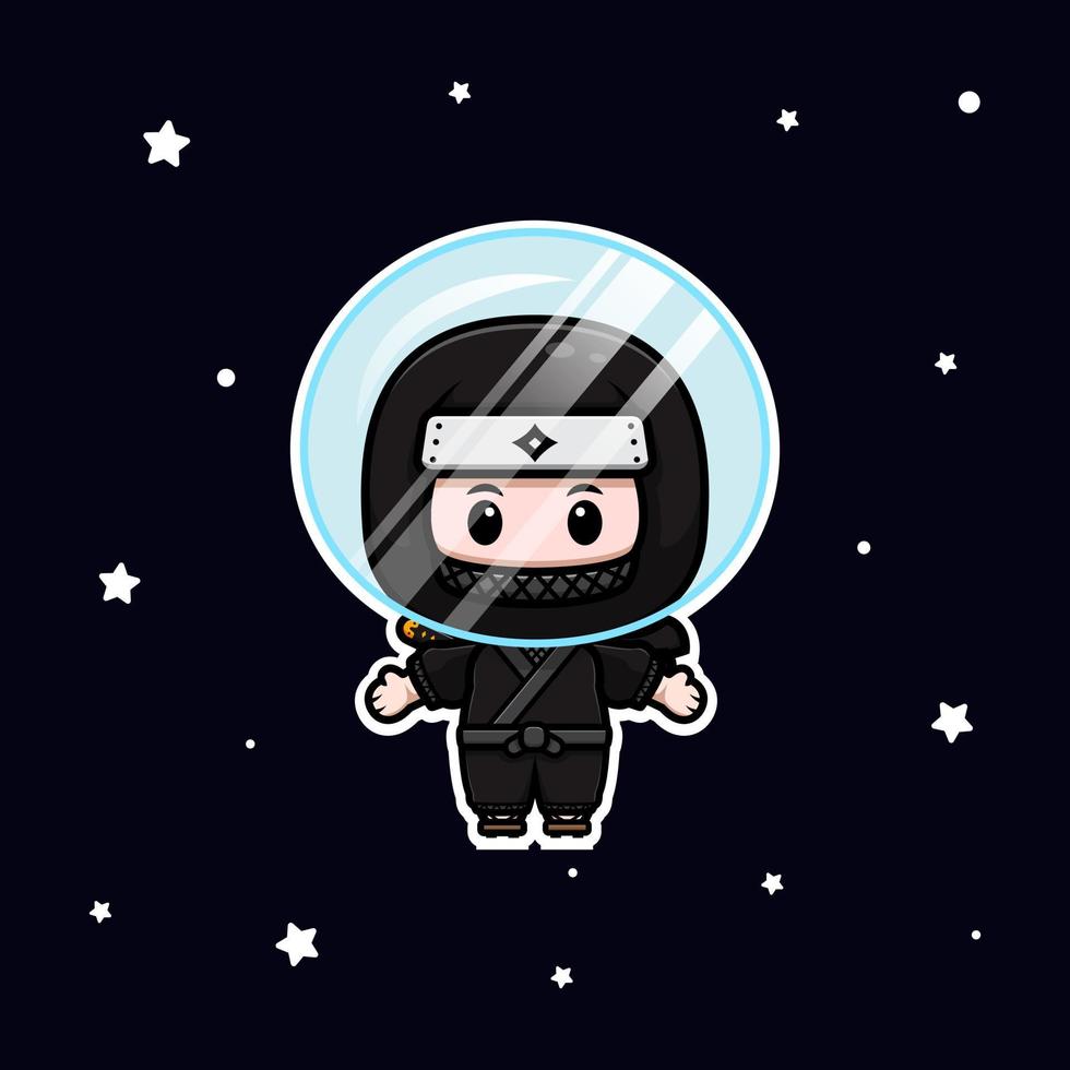 Lindo icono de dibujos animados de mascota ninja. Ilustración de personaje de mascota kawaii para pegatina, póster, animación, libro para niños u otro producto digital e impreso vector