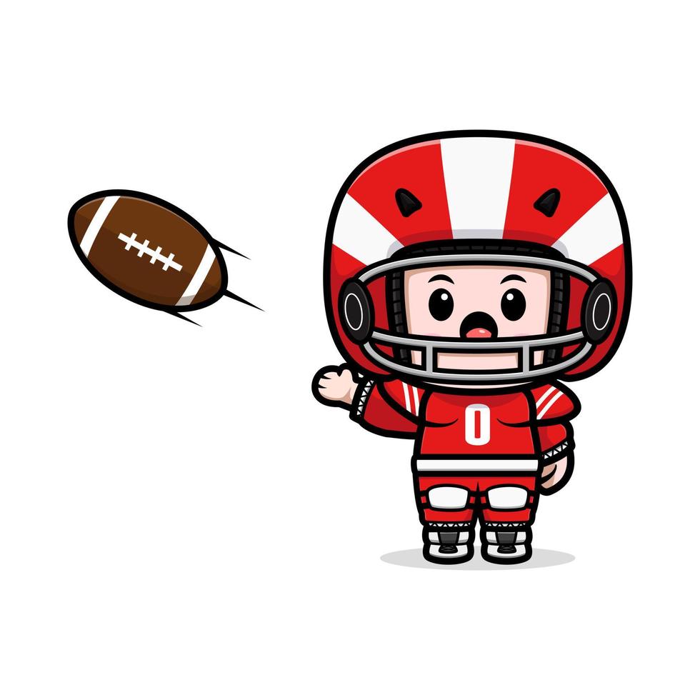 Cute American football player kawaii mascot character illustration for sticker, poster, animation, children book, or other digital and print product vector